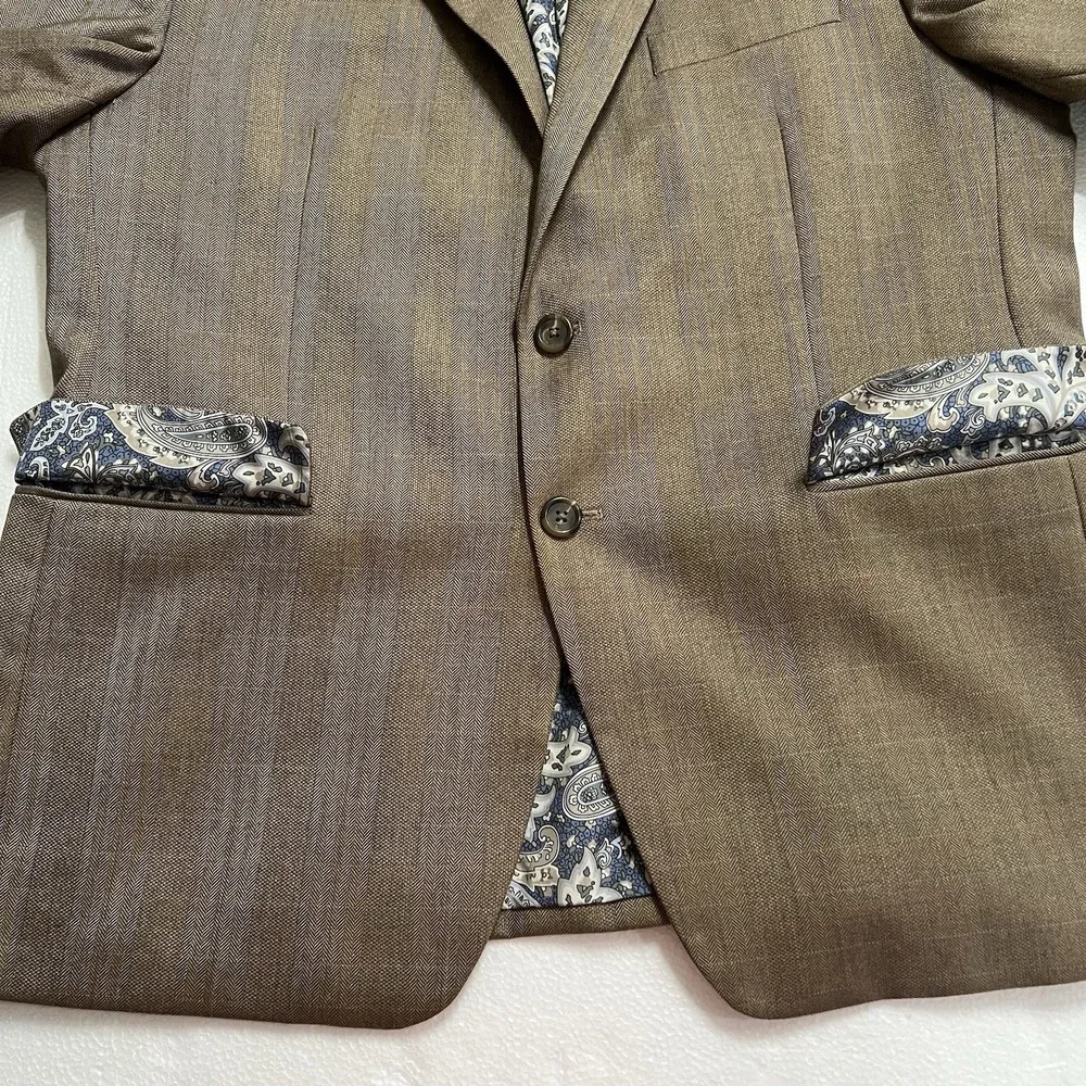 Lauren Ralph Lauren LRL Tan Beige Paisley Lined Blazer Sport Coat Jacket Men 42S